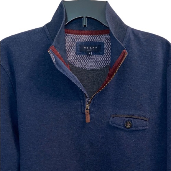 TED BAKER London Navy Blue Valerio Sweater Half Zip Pullover Size Small - Picture 11 of 15